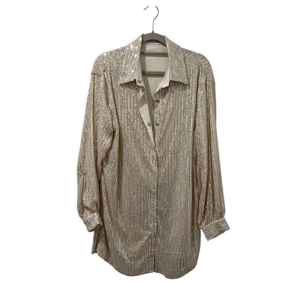NWT Skylar rose cream sequined button up dress, women’s size S